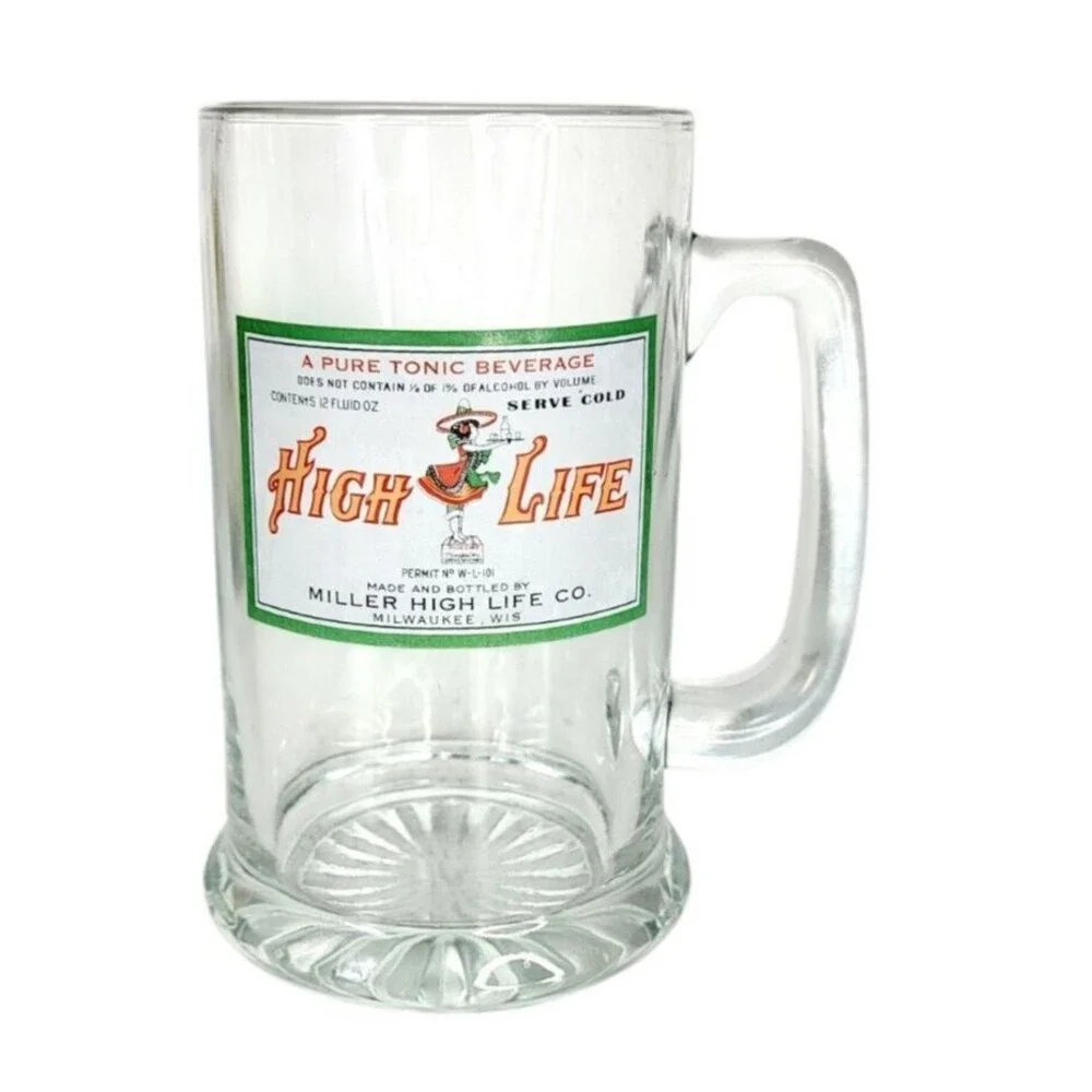 High Life Miller Munchener Milwaukee Heavy Bottom 12 Oz Vintage Beer Glass Stein